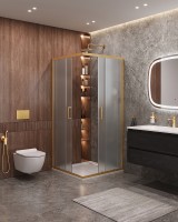 Душевой уголок Cezares Molveno 90x90 MOLVENO-A-2-90-P-BORO профиль Брашированное золото стекло рифленое