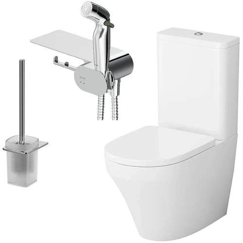 Унитаз компакт AM.PM Inspire CK50C1704W с гигиеническим душем и ершиком с бачком и сиденьем Микролифт фарфор напольный