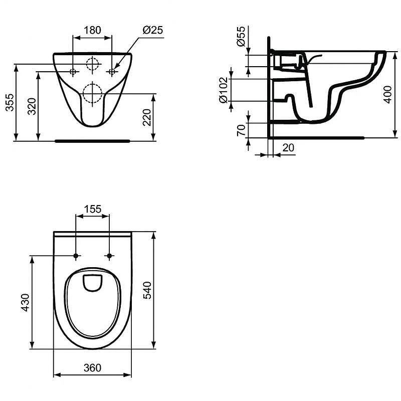 Унитаз с инсталляцией Ideal Standard I.Life A Uni I001601 с сиденьем Микролифт