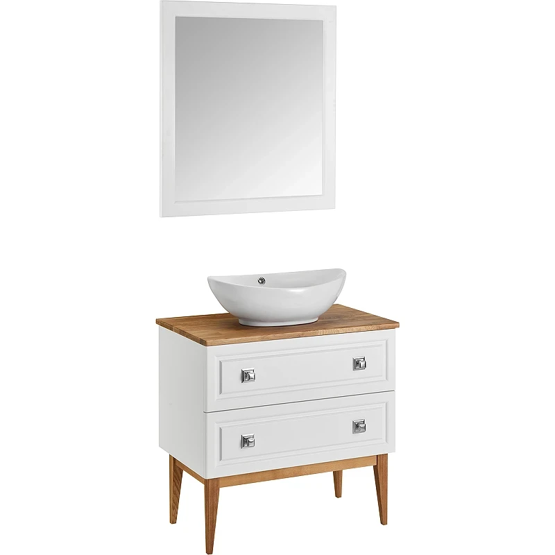 Зеркало ASB-Woodline Каталина 80 White 12082 с подсветкой Белое массив дерева, стекло