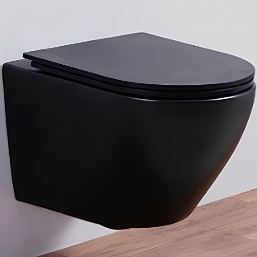 Унитаз CeramaLux 5177MB подвесной Черный матовый с сиденьем Микролифт фаянс подвесной