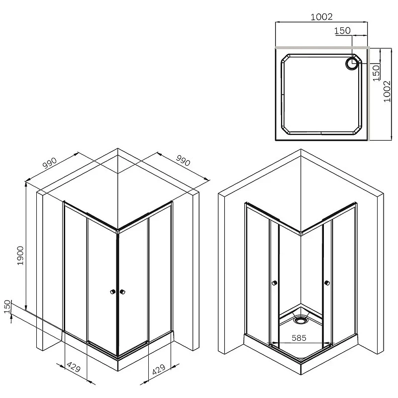 Душевой уголок AM.PM X-Joy 100х100 W94G-403-100100-MТ1К профиль Хром матовый стекло прозрачное