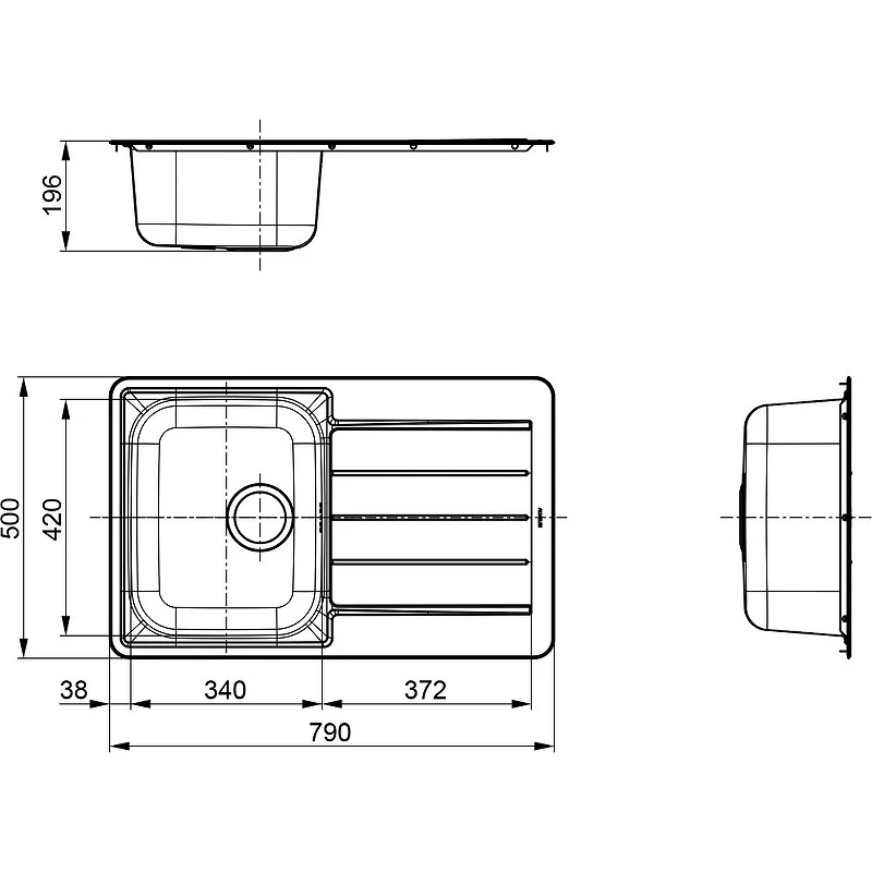 Кухонная мойка Alveus Line Max 80 SAT-90 790x500 1136608 Сатинированная сталь нержавеющая сталь встраиваемый