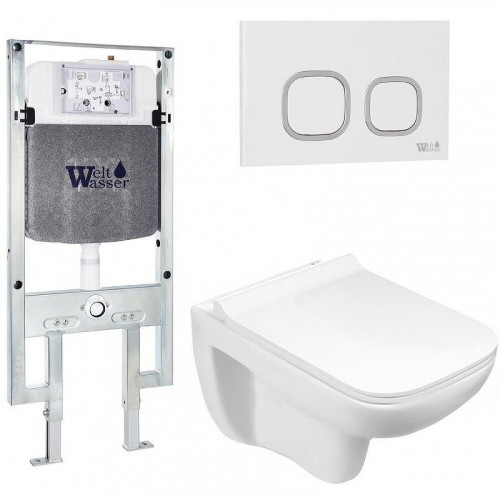 Комплект унитаза с инсталляцией WeltWasser AMBERG 497 ST + KEHLBACH 004 GL-WT + AMBERG RD-WT 10000006718 цвет Белый глянцевый с сиденьем Микролифт и клавишей смыва цвет Белый