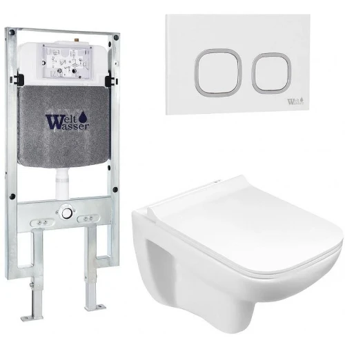 Комплект унитаза с инсталляцией WeltWasser AMBERG 497 ST + KEHLBACH 004 GL-WT + AMBERG RD-WT 10000006718 цвет Белый глянцевый с сиденьем Микролифт и клавишей смыва цвет Белый