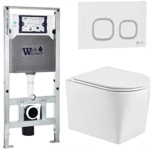 Комплект унитаза с инсталляцией WeltWasser AMBERG 506 ST + NESENBACH 004 GL-WT + AMBERG RD-WT 10000008939 цвет Белый глянцевый с сиденьем Микролифт и клавишей смыва цвет Белый