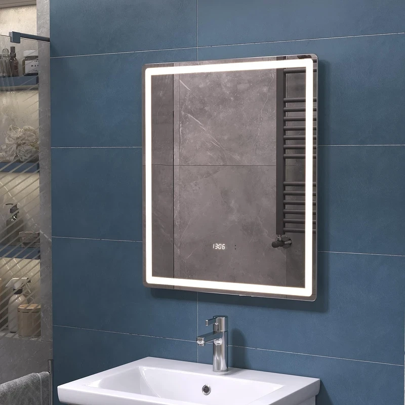 Зеркало Vigo Geometry Luxe 60 208 с подсветкой с бесконтактным выключателем с диммером с подогревом и часами