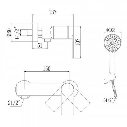 Смеситель для душа Savol S-601815H цвет Черный