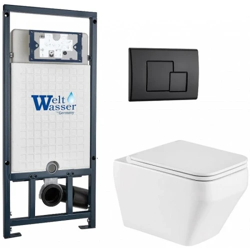 Комплект унитаза с инсталляцией WeltWasser MARBERG 507 + HOFBACH 041 GL-WT + MAR 507 SE MT-BL 10000011687 цвет Белый глянцевый с сиденьем Микролифт и клавишей смыва цвет Черный матовый