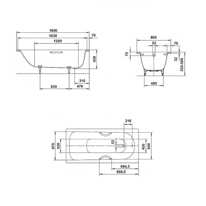 Стальная ванна Kaldewei Saniform Plus 375-1 180x80 112800010001 без покрытия, с ножками 581470000000