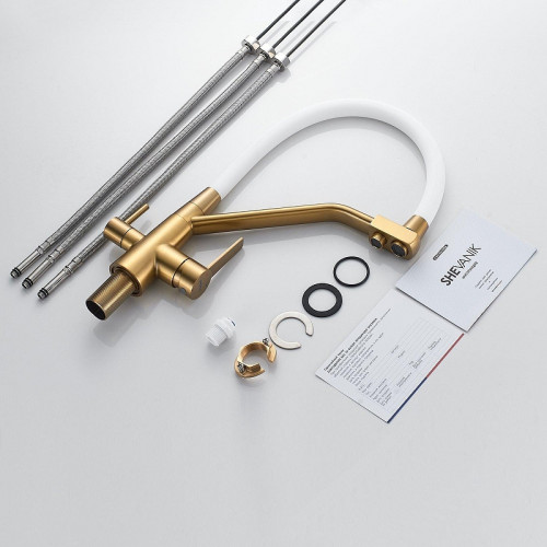 Смеситель для кухни Shevanik S968G цвет Золотой сатин Белый