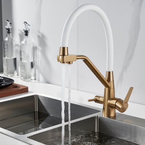 Смеситель для кухни Shevanik S968G цвет Золотой сатин Белый