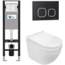 Комплект унитаза с инсталляцией WeltWasser AMBERG 350 + HEIMBACH 043 GL-WT + AMBERG RD-BL 10000012439 цвет Белый глянцевый с сиденьем Микролифт и клавишей смыва цвет Черный