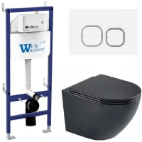 Комплект унитаза с инсталляцией WeltWasser BAMBERG 460 + MERZBACH 043 MT-BL + BAMBERG WT 10000012903 цвет Черный матовый с сиденьем Микролифт и клавишей смыва цвет Белый