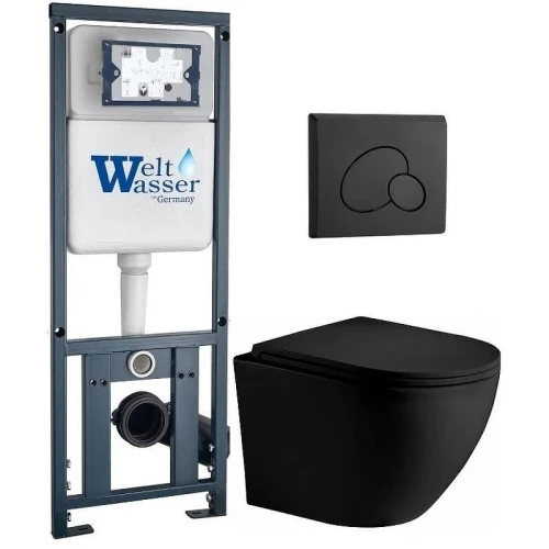 Комплект унитаза с инсталляцией WeltWasser MARBERG 410 + MERZBACH 043 XL MT-BL + MAR 410 RD MT-BL 10000014142 цвет Черный матовый с сиденьем Микролифт и клавишей смыва цвет Черный матовый