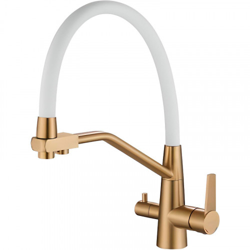 Смеситель для кухни Haiba HB76822-5 Золото матовое Белый нержавеющая сталь