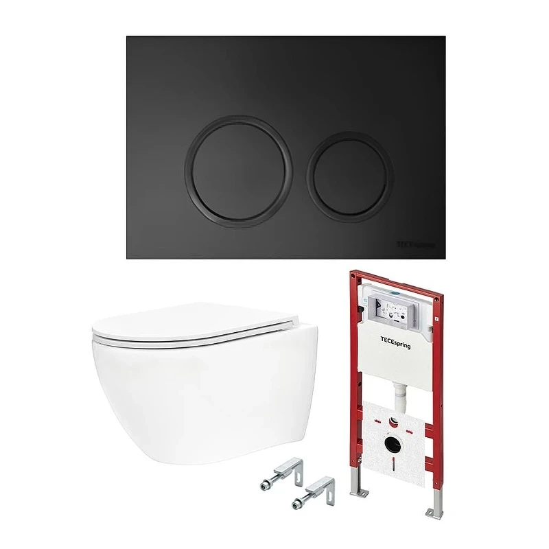 Унитаз с инсталляцией Tece TECEspring base K401104WCR цвет Белый с сиденьем Микролифт и клавишей смыва цвет Черный матовый