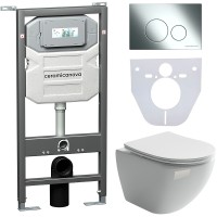 Комплект унитаза с инсталляцией Ceramicanova Metropol CN4002_1001CH_1000 с сиденьем Микролифт и клавишей смыва Хром глянцевый фарфор подвесной