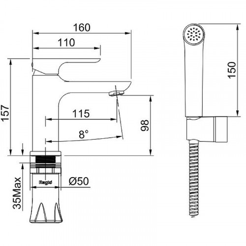 Смеситель для раковины Raglo R03.12 с гигиеническим душем Хром латунь