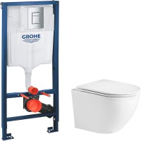 Комплект унитаза WeltWasser Merzbach 043 GL-WT 10000009939 с инсталляцией Grohe Rapid SL 38772001 с сиденьем Микролифт и клавишей смыва Хром фаянс подвесной