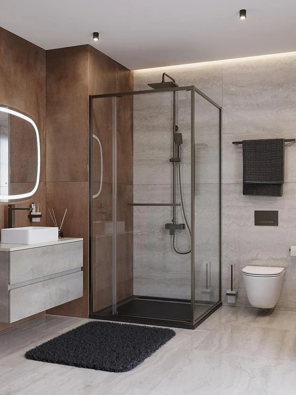 Душевой уголок Cezares Lux 100x80 LUX-AH-FS-11-100/80-C-GM профиль Оружейная сталь стекло прозрачное
