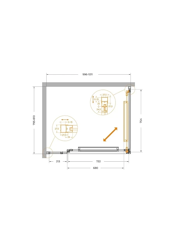 Душевой уголок Cezares Lux 100x80 LUX-AH-FS-11-100/80-C-GM профиль Оружейная сталь стекло прозрачное