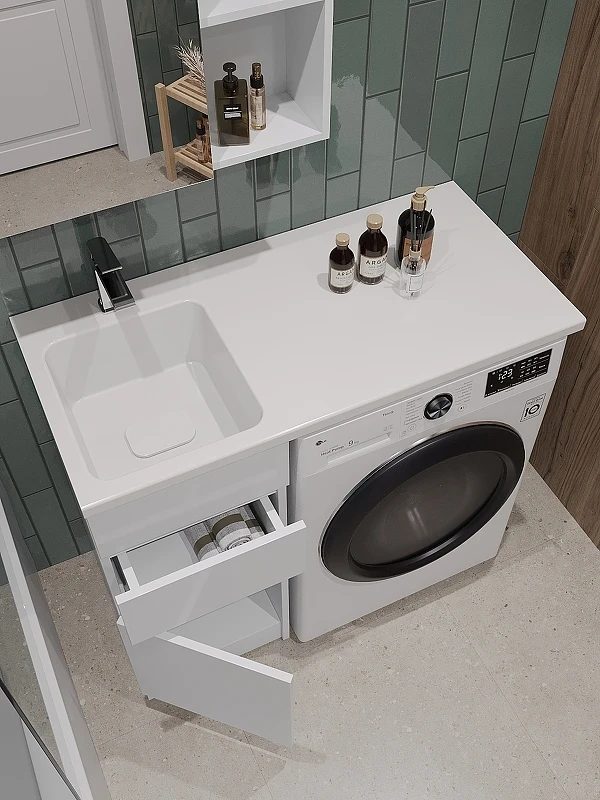 Раковина Orange 100 L ST-100RAL с местом под стиральную машину Белая искусственный камень (литьевой мрамор) полувстраиваемая, с местом под стиральную машину