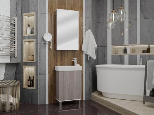 Тумба под раковину Aquaton Эмма 45 1A221601EAD80 Белый Дуб наварра МДФ / ЛДСП