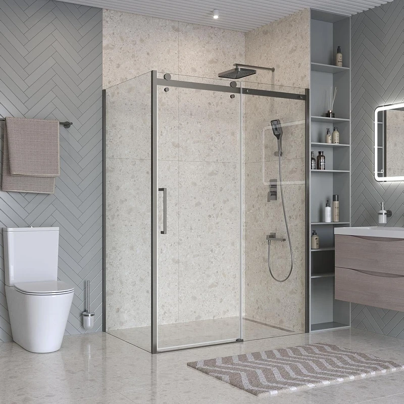 Душевой уголок BelBagno Marino 2 150x90 MARINO-2-AH-1-150/90-C-GM профиль Оружейная сталь стекло прозрачное
