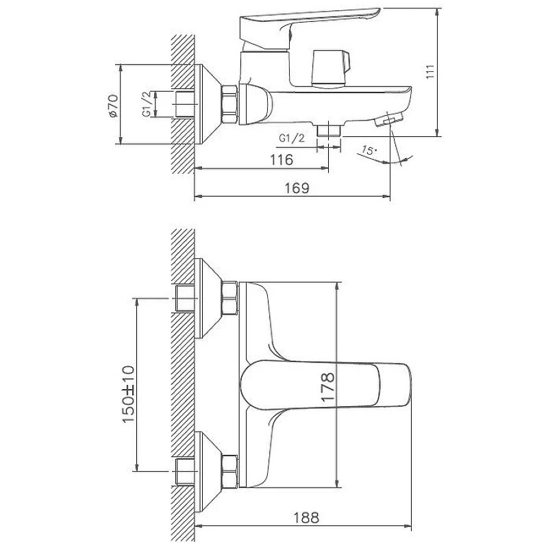 Смеситель для ванны Haiba HB60198 Хром на стену