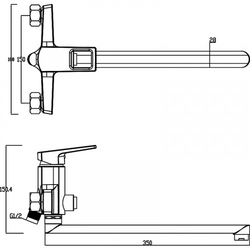 Смеситель для ванны Swedbe Kronos 2050 универсальный Хром латунь на стену
