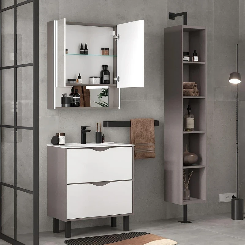 Зеркальный шкаф Equil Smile 70 szSMILE70 с подсветкой цвет Лен анрацит