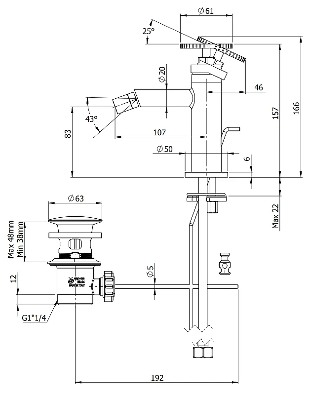 Смеситель для биде Remer Chrono CH20RP цвет Медь брашированная