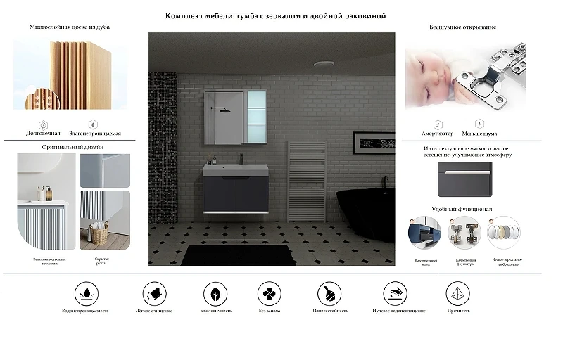Комплект мебели для ванной Ceruttispa Maiella 70 10037 подвесной Темно-серый МДФ / ЛДСП