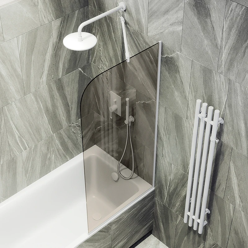 Шторка на ванну Maybah Glass MGV-127-1у 340x1400 в узком профиле Белый стекло бронзовое
