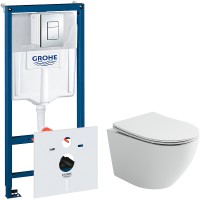 Комплект унитаза Ceramicanova Uno Rimless CN11001 с инсталляцией Grohe Rapid SL 38775001 с сиденьем Микролифт и клавишей смыва Хром фарфор подвесной