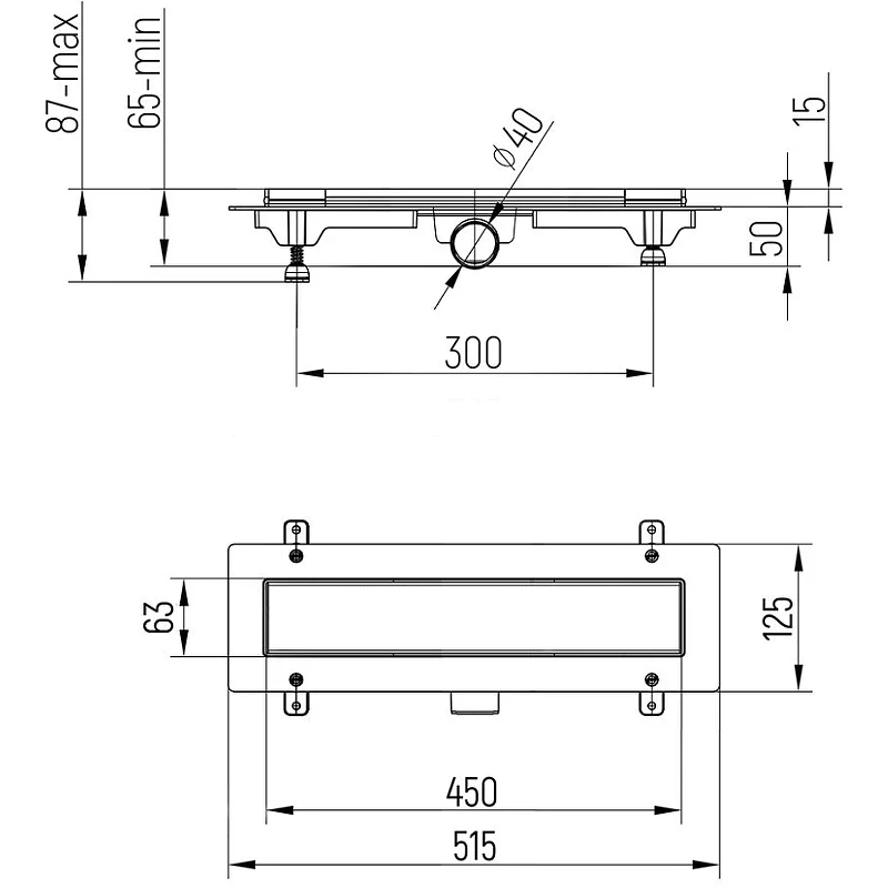 Душевой лоток Paini Line 450 CH450LN с решеткой Хром глянец