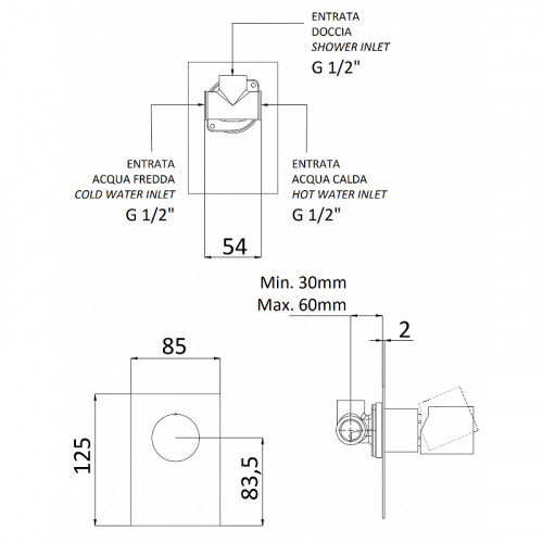 Смеситель для душа Remer Edge EG530 Хром латунь встраиваемый