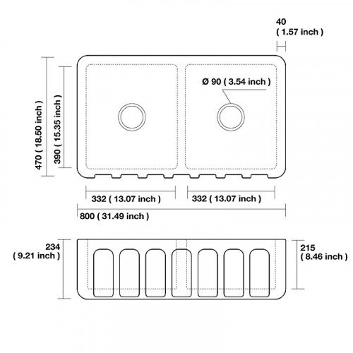 Кухонная мойка Kerasan Hannah Surrey 80 545001 Белая керамика встраиваемый