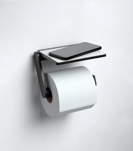 Держатель туалетной бумаги Keuco Plan 14973 370000 с полкой Черный матовый