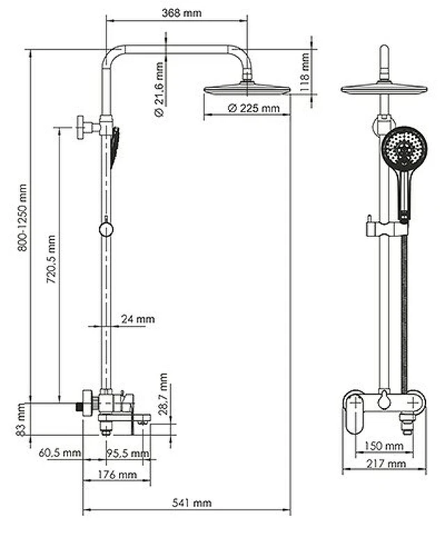Душевая система WasserKRAFT Elbe A17401 Черная матовая латунь на стену