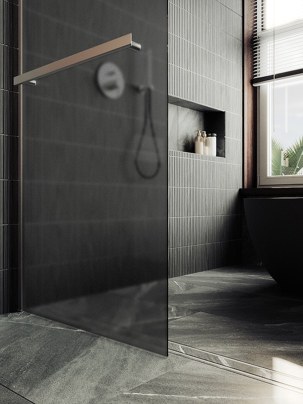Душевая перегородка Maybah Glass MGD-730-5ш 790x1950 в широком профиле Хром матовый стекло графитовое матовое