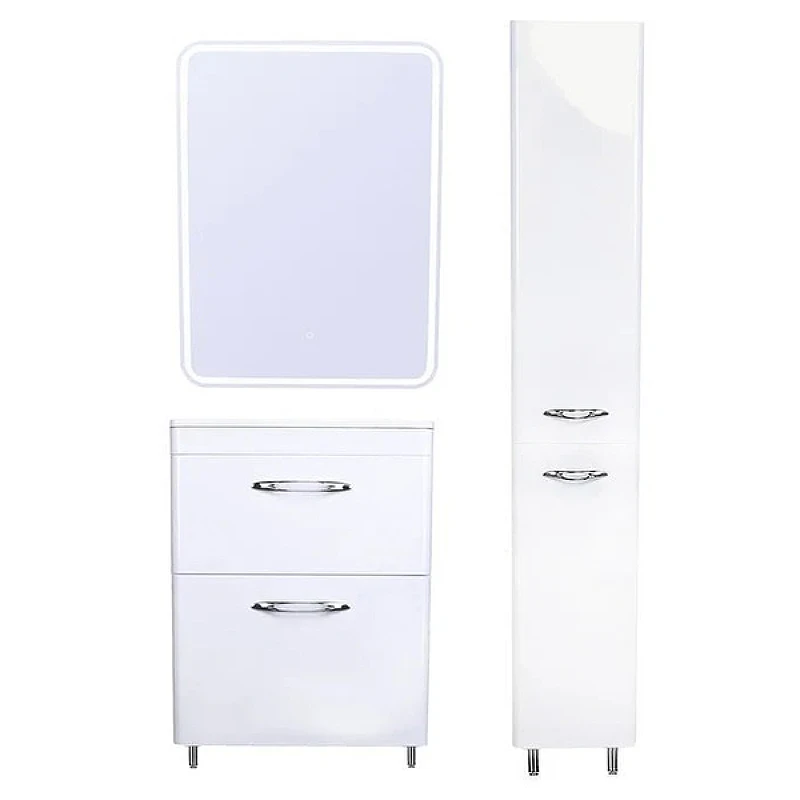 Зеркальный шкаф Style Line Каре 65 СС-00002336 с подсветкой Белый с сенсорным выключателем МДФ / ЛДСП, стекло