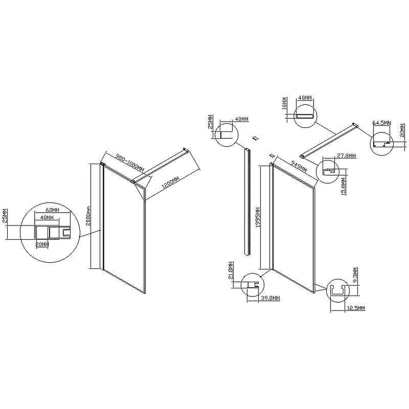 Душевая перегородка Vincea Walk-In 100 VSW-1HS100CLB профиль Черный матовый стекло прозрачное