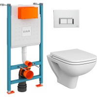 Комплект унитаза с инсталляцией Vitra S 20 9004B003-7207 с сиденьем Микролифт и клавишей смыва Хром глянец фарфор подвесной