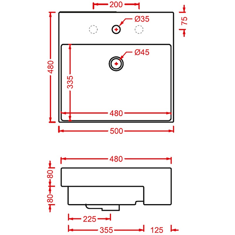 Раковина Artceram Quadro 50 QUL004 01 00 Белая фаянс полувстраиваемая