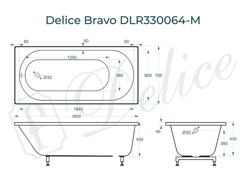 Ванна из искусственного камня Delice Bravo 180х70 DLR330064-M цвет Белый матовый