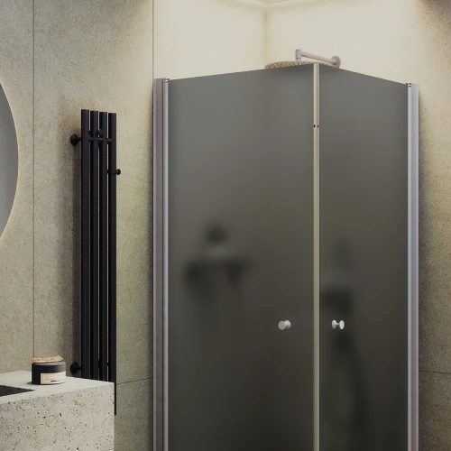 Душевой уголок Maybah Glass MGY-1299-5 900x900x1980 на монопетлях Хром матовый стекло графитовое матовое