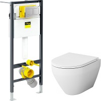 Комплект унитаза AM.PM Spirit FlashClean C701700WH+C707857WH с инсталляцией Viega Prevista Dry 8524.14 792596 с сиденьем Микролифт и клавишей смыва Хром фарфор подвесной