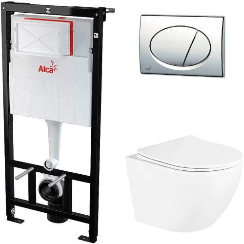 Комплект унитаза BelBagno Uno BB3105CHR/SC с инсталляцией Alcaplast Sadromodul AM101/1120-3:1 RU M71-0001 с сиденьем Микролифт и клавишей смыва Хром фаянс подвесной